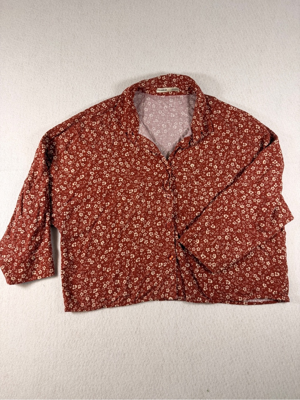 Pull&Bear Rust Red Floral Button-Down Shirt